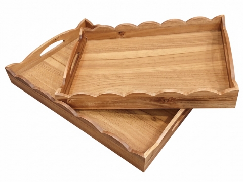 Scallop acacia serving tray
